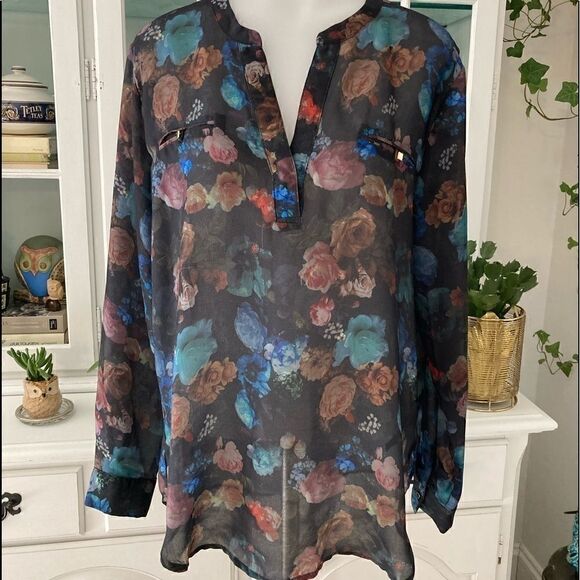 Black Sheer Floral Blouse | L | Mossimo - Picture 1 of 5